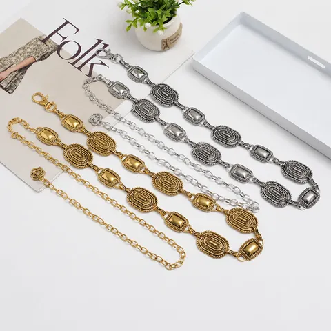 Cadena de Cintura de Metal Vintage Accesorio de Vestido Étnico Calado Tallado Multisección Pretina Cadena de Cuerpo de Moda para Mujeres