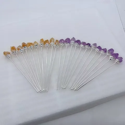 Bastoncino per Capelli in Stile Antico in Lega con Cristallo Naturale Ametista Citrino Lotus Orecchini per Capelli Gioielli per Donna Banchetto