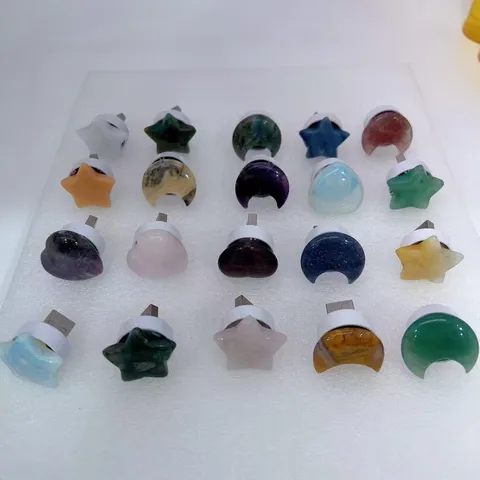 Natürliche Kristallsteine USB Nachtlicht Stern Mond Herz Form Heilquarz Ornament Schreibtischlampe Tischdeko Haus Schlafzimmer Beleuchtung Geschenk