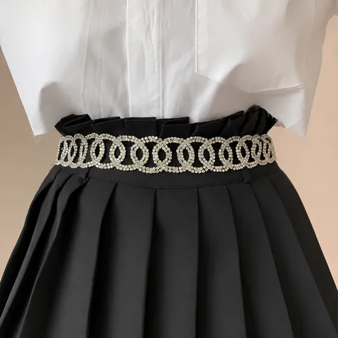 Women Fashion Rhinestone Metal Chain Belt Luxury Sparkling Crystal Waist Chain Adjustable Waistband Dress Jewelry