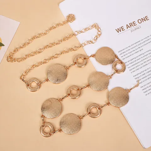 Women Metal Waist Chain Gold Small Round Disc Belt Body Chain Adjustable Dress Waist Ornament Fashion Jewelry