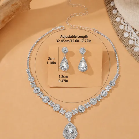 Crystal Rhinestone Crown Necklace Earrings Set Bridal Wedding Party Jewelry Set Silver Plated Fashion Accessories