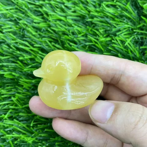 Figurine de Canard Sculptée en Pierre Naturelle Mini Statue d'Animal en Cristal Pierre de Poche Polie Décoration de Bureau