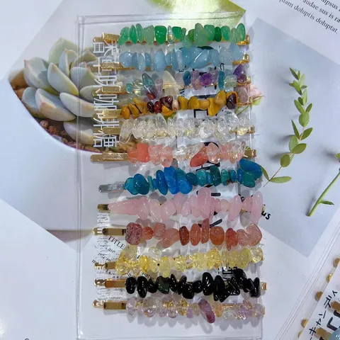 Natural Crystal Hair Clips For Women Alloy Handmade Irregular Gemstone Chips Hair Pins Everyday Casual Headwear Styling Accessories