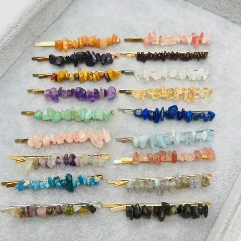 Natural Crystal Hair Clips For Women Alloy Handmade Irregular Gemstone Chips Hair Pins Everyday Casual Headwear Styling Accessories