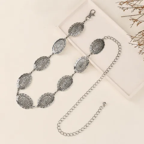 Retro Hollow Floral Disc Metal Waist Chain Women Fashion Vintage Body Chain Dress Waist Belt Jewelry Accessories