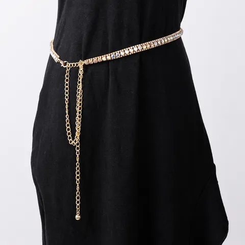 Cadena de Cintura Metálica para Mujer Diamante de Imitación Incrustado Cinturón Ajustable Moda Joya Corporal Para Vestido y Fiesta