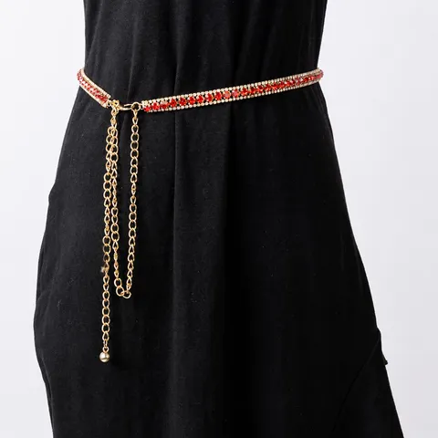 Cadena de Cintura Metálica para Mujer Diamante de Imitación Incrustado Cinturón Ajustable Moda Joya Corporal Para Vestido y Fiesta