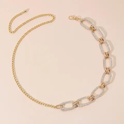 Vintage Gold Metal Waist Chain For Women Sparkling Rhinestone Geometric Body Chain Fashion Belt Jewelry