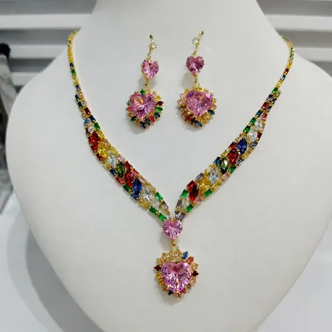 Fashion Zircon Crystal Heart Necklace And Earrings Jewelry Set Original Design Alloy Crystal Jewelry Set For Women