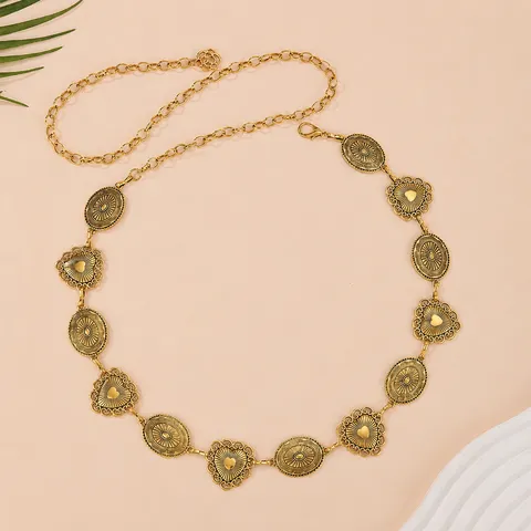 Vintage Retro Metal Waist Chain For Women Elegant Heart Carved Chain Belt Dress Pants Accessories Fashion Jewelry