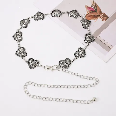 Vintage Metal Heart Waist Chain For Women Fashion Hollow Carved Love Heart Body Chain Belt Jewelry Dress Accessories