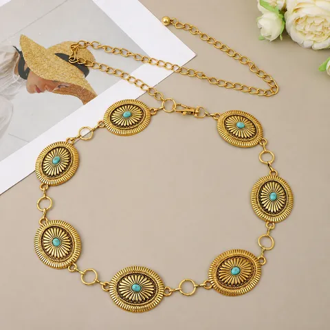 Women Fashion Vintage Metal Waist Chain Adjustable Alloy Waistband Dress Decorative Belt Body Jewelry Accessories