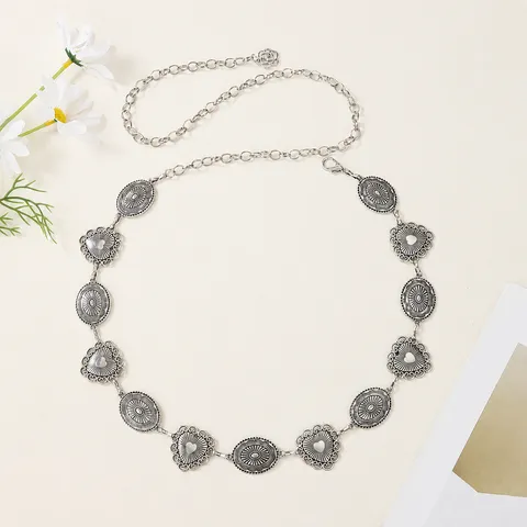 Vintage Retro Metal Waist Chain For Women Elegant Heart Carved Chain Belt Dress Pants Accessories Fashion Jewelry