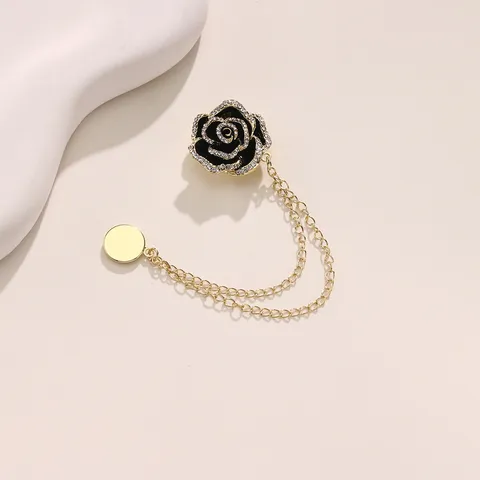 Fashion Camellia Magnetic Brooch Rhinestone Alloy Anti Peep Button Clothing Pin Elegant Decorative Accessory For Women