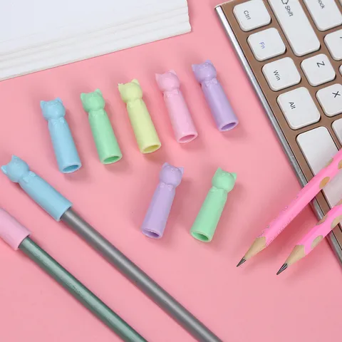 Cute Cartoon Cat Ear Silicone Pencil Cap Eraser Protective Cover Student Stationery Writing Accessory