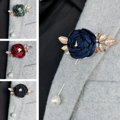 Vintage Fabric Rose Bud Brooch With Artificial Pearl Leaf Design High End Handmade Lapel Pin For Suit Dress Wedding Corsage Accessory