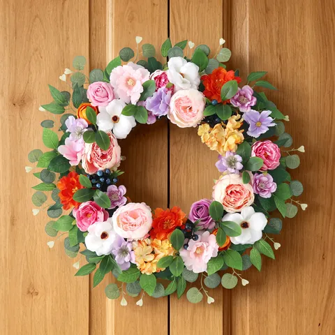 Handmade Silk Flower Wreath For Front Door Wall Hanging Decoration Rose Peony Garland For Wedding Home Garden Decoration