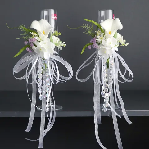 Calla-Lilie Künstliche Blume Hochzeit Weinglas Dekoration PU Seidenblume Braut Bräutigam Anstoßen Tasse Floral Dekor Party
