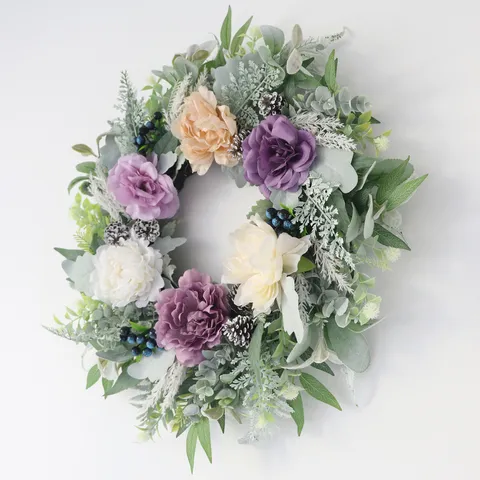 Artificial Peony Rose Wreath European Style Silk Flower Floral Garland For Home Door Wall Decoration Wedding Party Pastoral Decor