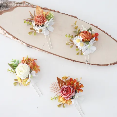 Accesorios para el Cabello Florales de Otoño Vintage Simulación Rosa Peine para el Cabello Novia Dama de Honor Estilo Bosque