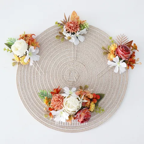 Vintage Herbst Floral Haarschmuck Simulation Rose Haarkamm Pin Braut Brautjungfer Hochzeit Wald Stil Haarschmuck