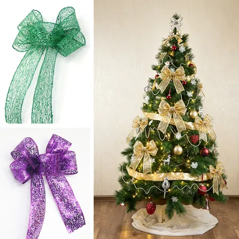 Grande Fiocco in Rete Glitterata per Albero di Natale Ornamento Sospeso Decorazione per Sedia da Matrimonio Decorazione per Scena Festiva Decorazione per Scatola Regalo