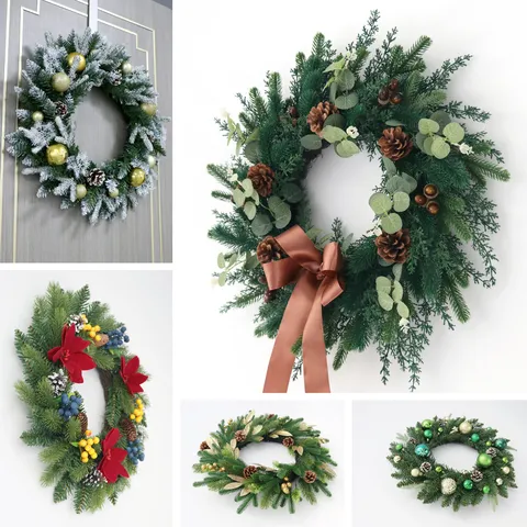 Westeuropäischer Stil Weihnachtskranz Seidenblume Künstliche Kiefernnadel Girlande Türaufhängung Deko Für Haus Garten