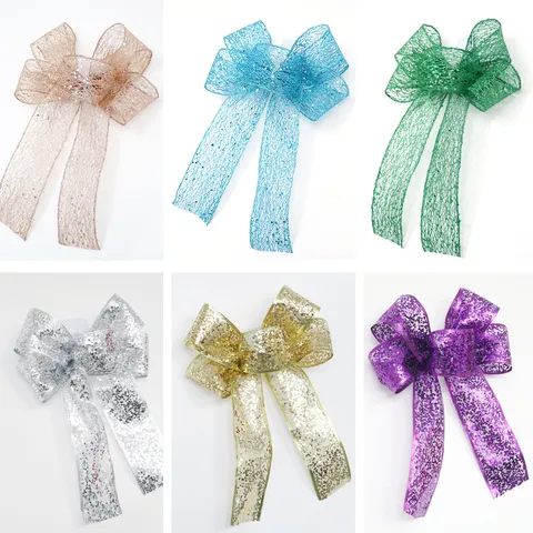 Grande Fiocco in Rete Glitterata per Albero di Natale Ornamento Sospeso Decorazione per Sedia da Matrimonio Decorazione per Scena Festiva Decorazione per Scatola Regalo