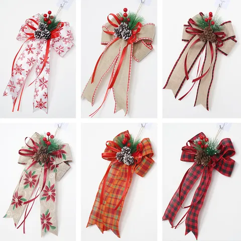 Grandi Fiocchi Decorativi Natalizi Fatti a Mano in Juta Plaid Camion Rosso Fiore Fiocchi Appesi per Albero di Natale Corrimano Scale Recinzione Ornamento per Feste