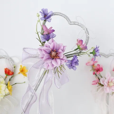 Handgefertigt Seidenblume Magischer Feenstab Herzform Glitzer Sternstab Band Perlenakzent Requisiten Für Kinder Geburtstag Hochzeit Party Fotografie Dekor