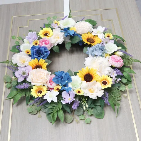 Handmade Silk Flower Wreath For Front Door Wall Hanging Decoration Rose Peony Garland For Wedding Home Garden Decoration