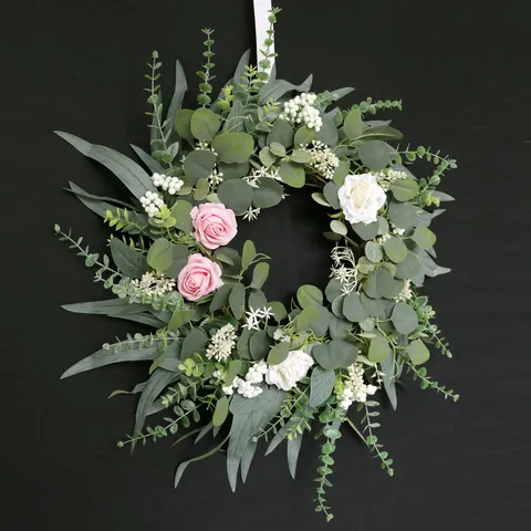 Künstlicher Rosen Eukalyptus Grün Kranz Handgefertigte Seidenblumen Girlande Für Haus Tür Wand Hochzeit Festival Party Hintergrund Dekoration