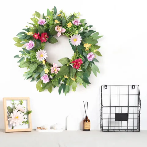 Frühling Künstliche Blumenkranz Rosa Lila Blumengirlande Für Haus Garten Wandbehang Dekor Rattan Ring Frühling Sommer Dekor Handgefertigter Kranz