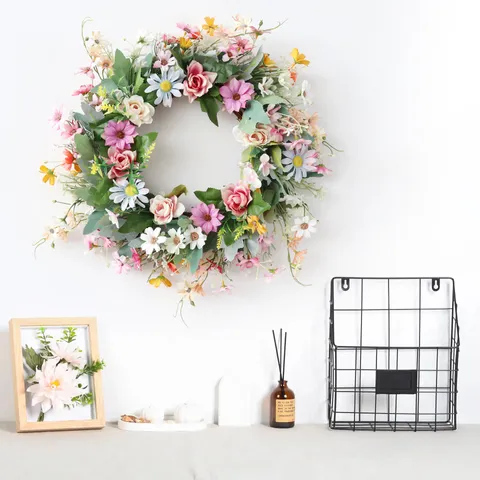 Artificial Daisy Wreath Spring Garden Decoration Wedding Scene Layout Silk Flower Hoop Home Porch Wall Hanging Decor