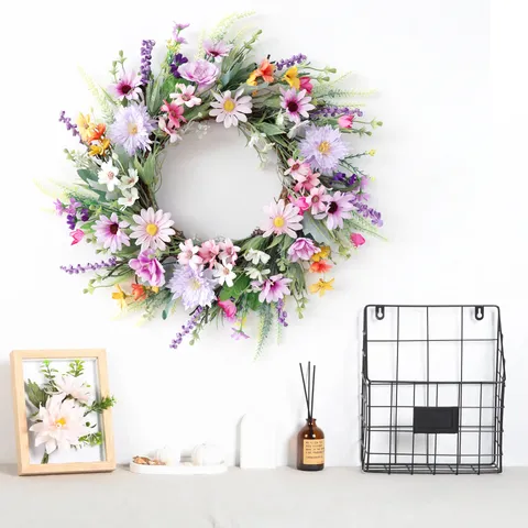 Frühlings Künstliche Seiden Gänseblümchen Blumen Kranz Gemischte Florale Wanddekoration Für Haustür Hochzeit Party Haus Dekor Rosa Lila Gelb Weiß