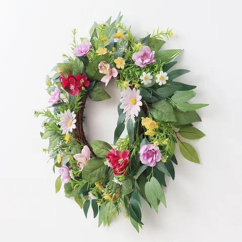 Frühling Künstliche Blumenkranz Rosa Lila Blumengirlande Für Haus Garten Wandbehang Dekor Rattan Ring Frühling Sommer Dekor Handgefertigter Kranz