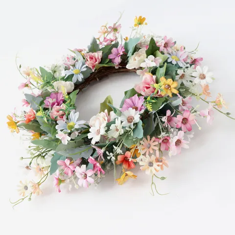 Artificial Daisy Wreath Spring Garden Decoration Wedding Scene Layout Silk Flower Hoop Home Porch Wall Hanging Decor