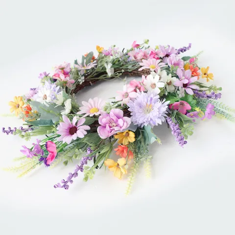 Frühlings Künstliche Seiden Gänseblümchen Blumen Kranz Gemischte Florale Wanddekoration Für Haustür Hochzeit Party Haus Dekor Rosa Lila Gelb Weiß