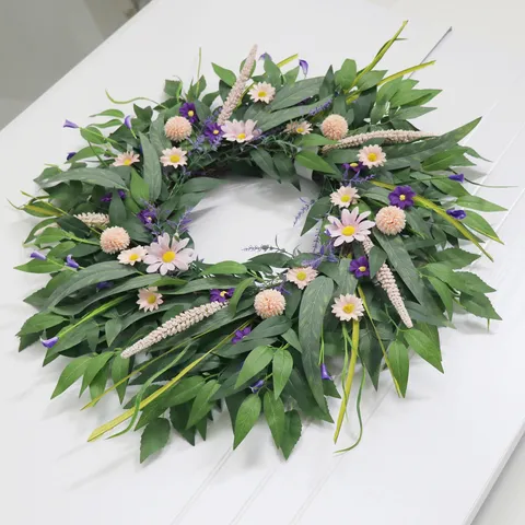 Künstliche Gänseblümchen Blumenkranz Rosa Lila Grün Blatt Girlande Für Haustür Wand Hochzeit Festival Haus Deko