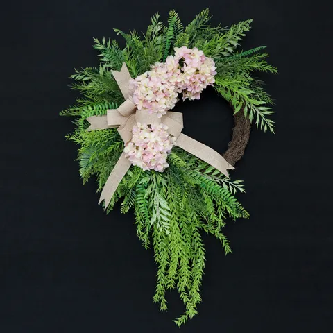 Artificial Silk Flower Wreath With Rattan Hoop Linen Bowknot Fake Greenery Door Wreath Hanging Garland For Home Garden Yard Wall Holiday Decoration