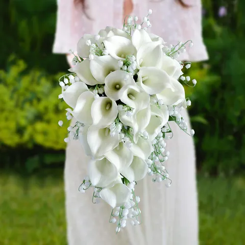 Bridal Teardrop Wedding Bouquet PE Artificial Calla Lily Waterfall Flowers For Bride Wedding Photography Home Table Decor