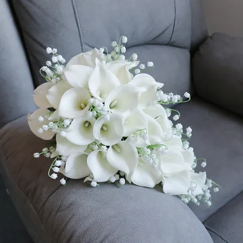 Bridal Teardrop Wedding Bouquet PE Artificial Calla Lily Waterfall Flowers For Bride Wedding Photography Home Table Decor