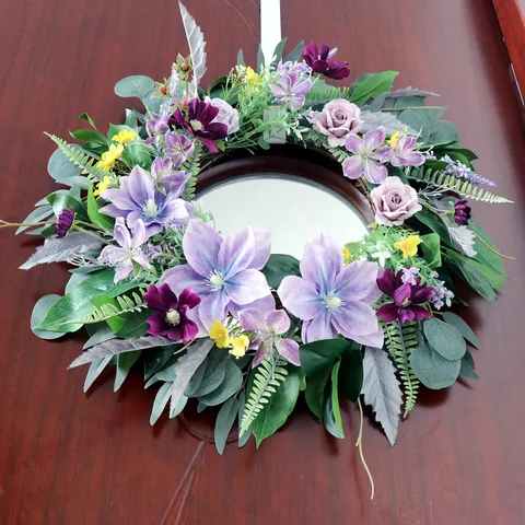 Lila Clematis Künstlicher Blumenkranz Haustür Wandbehang Frühling Hochzeit Dekor Handgefertigter Floral Hoop Dekoration