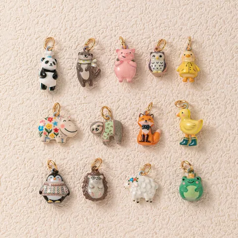 DIY Cute Animal Pendants For Jewelry Making Copper Enamel Cartoon Pig Sloth Fox Panda Charms For Necklace Bracelet Accessories