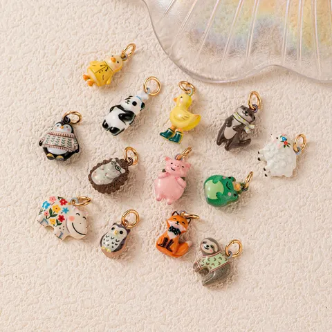 DIY Cute Animal Pendants For Jewelry Making Copper Enamel Cartoon Pig Sloth Fox Panda Charms For Necklace Bracelet Accessories