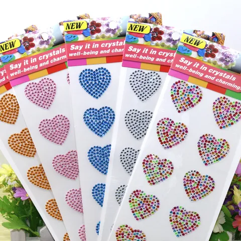 Acryl Hart Strass Sticker Kristal Diamant DIY Mobiele Telefoon Decoratieve Ambacht Sticker Glitter Edelsteen Decal Vel