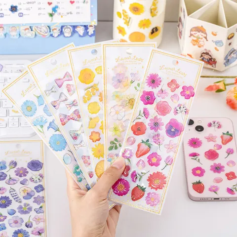 Transparante 3D Epoxy Kristal Stickers Goudfolie Bloem Strik Dagboek Telefoon Decoratieve Stickers DIY Schrijfwaren Benodigdheden