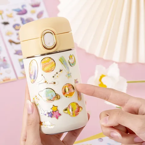 Transparante 3D Kristal Epoxy Stickers Schattige Cartoon Folieprint Decoratieve Stickers Voor Dagboek Album Telefoon DIY Schrijfwaren