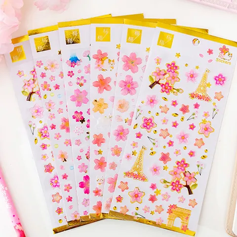 Schattige Kersenbloesem Epoxy Hars Bronzen Stickers 3D Decoratieve Stickers Voor Telefoon Journaling